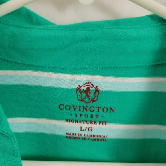 NEW Covington Sport Women's Large Signature Fit Polo collared green stripes NWT - Picture 4 of 9